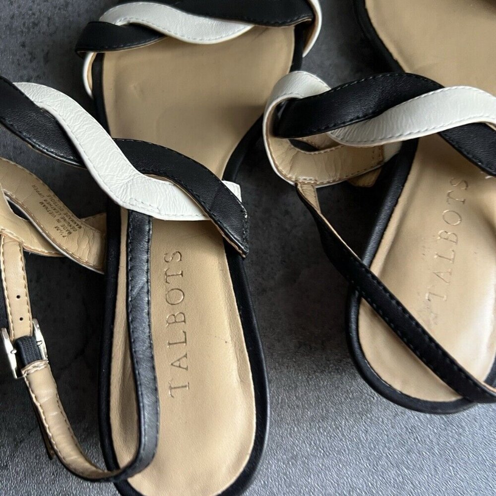 Talbots Black and White Braided Leather Slingback Sandals - Picture 9 of 16